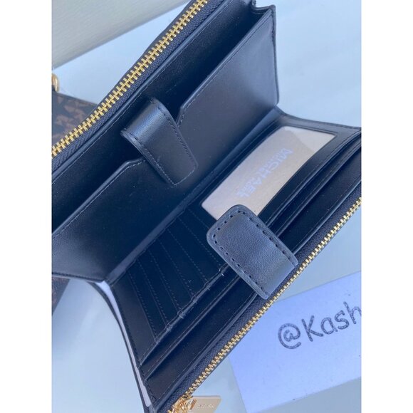 Michael Kors wristlet double zip phone wallet MK Signature Black Multi - Picture 4 of 10